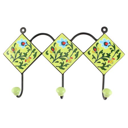 Pea Green Ceramic Floral Tile Hook
